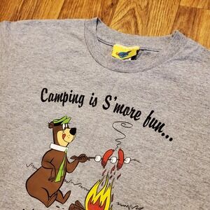 Vintage 90s Yogi Bear Shirt Kids XL‎ Gray Camping S'More Fun Hannah Barbera